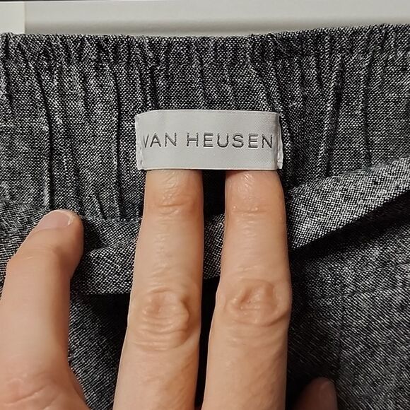 Van Heusen womens linen blend pants pull on comfort grey white tie sz 12 office - Picture 4 of 7
